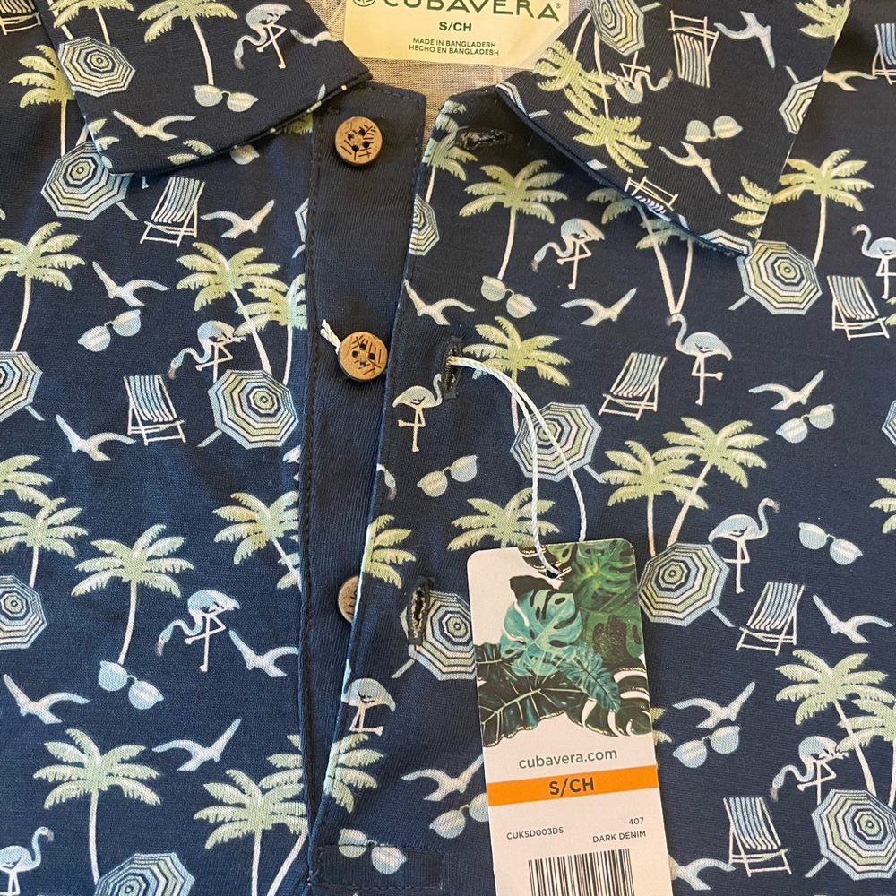 CUBAVERA MENS POLO SHIRT NEW W TAGS SIZE SMALL DARK DENIM SUNGLASSES PALM TREES